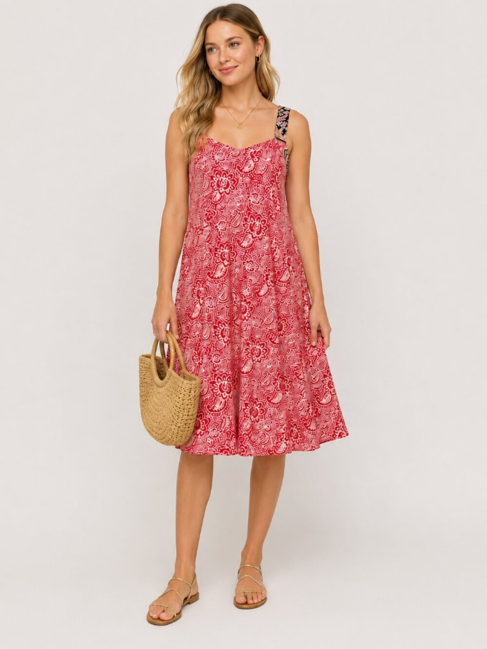 Loco Lindo Pink Paisley Floral Sleeveless Midi Dress Women’s Size S Boho
